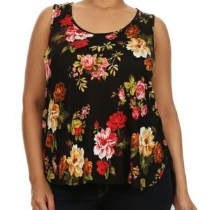 Plus Size Floral Print High Low Tank Top